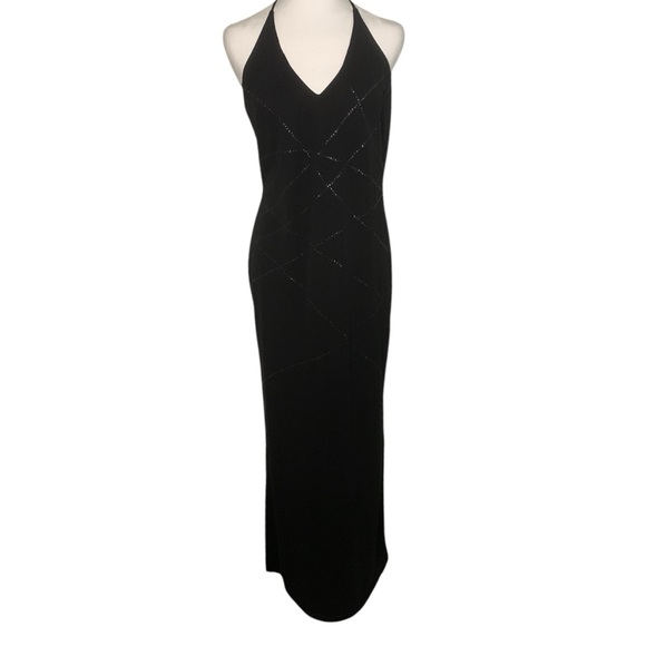 Vintage Black Y2K 90s Whimsigoth Fairy Vamp Prom Halter Open Back Maxi Dress - Picture 1 of 8